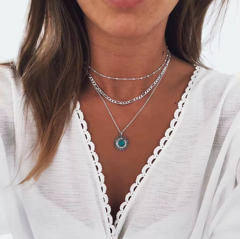 Vintage Multi Layer Party Jewelry Leaves Stars Hamsa Hand Moon Chain Necklaces & Pendants for Women Hot Sale Bijuterias