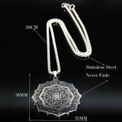 Wicca Lotus Stainless Steel Chain Necklace for Men Silver Color Yoga Mandala Buddhism Necklace Jewelry Bijuterias B18204