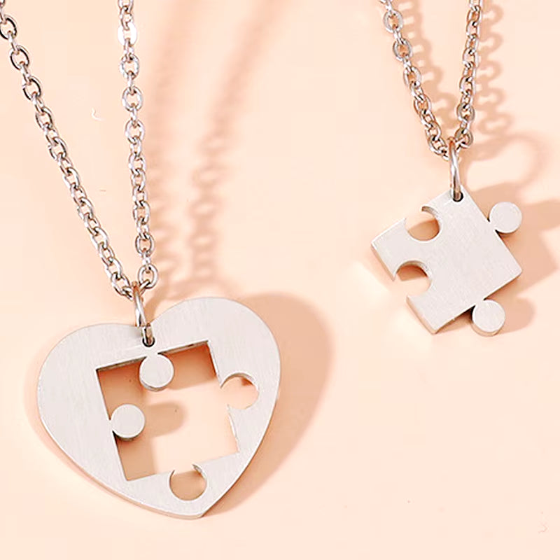 Good Simple Quality Couple Pendant Necklace Electrocardiogram,Magnetic Heart,Pendant Splicing Necklace Valentine'S Day Gift
