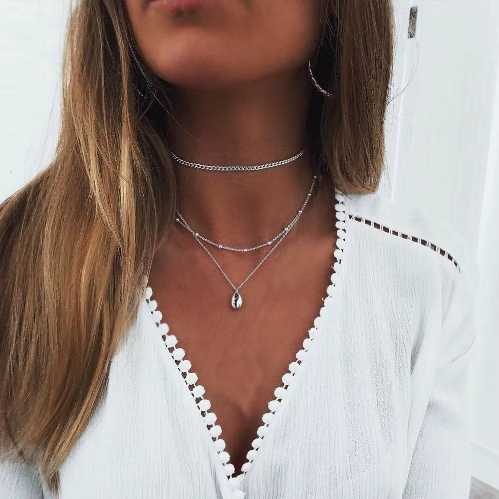 Vintage Multi Layer Party Jewelry Leaves Stars Hamsa Hand Moon Chain Necklaces & Pendants for Women Hot Sale Bijuterias