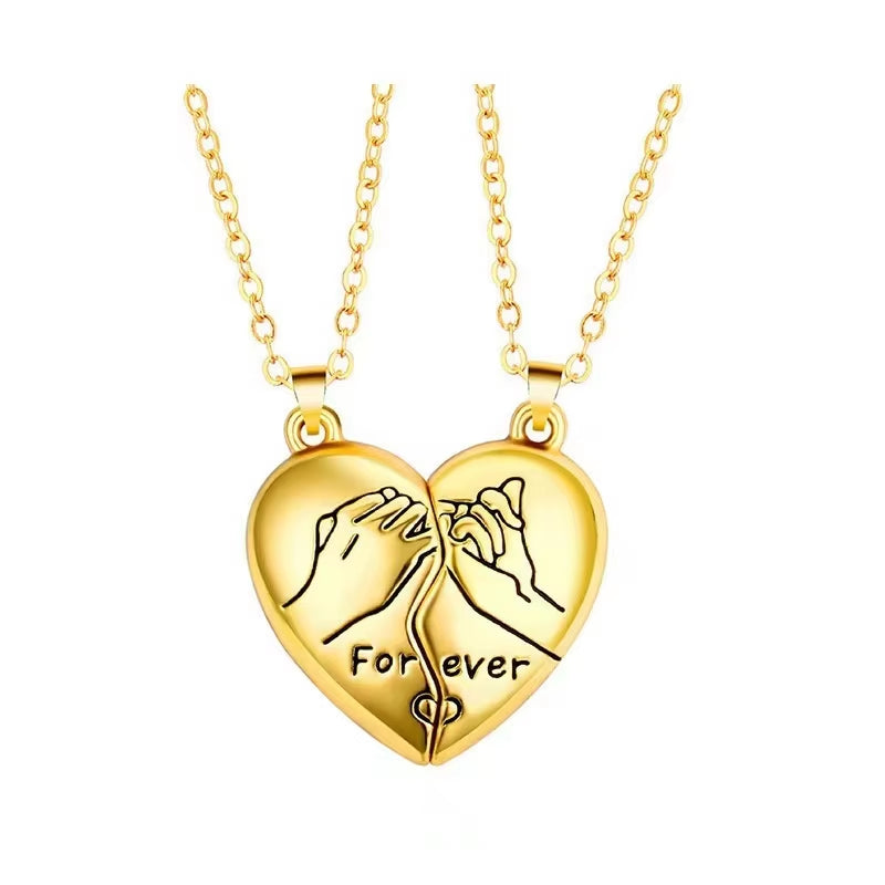 Good Simple Quality Couple Pendant Necklace Electrocardiogram,Magnetic Heart,Pendant Splicing Necklace Valentine'S Day Gift