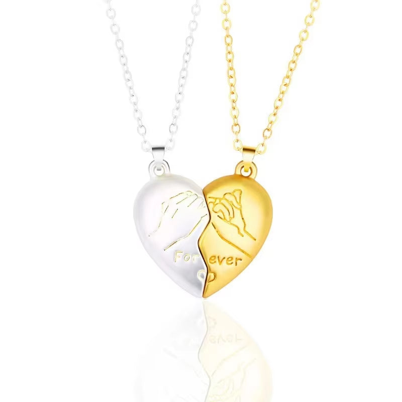 Good Simple Quality Couple Pendant Necklace Electrocardiogram,Magnetic Heart,Pendant Splicing Necklace Valentine'S Day Gift