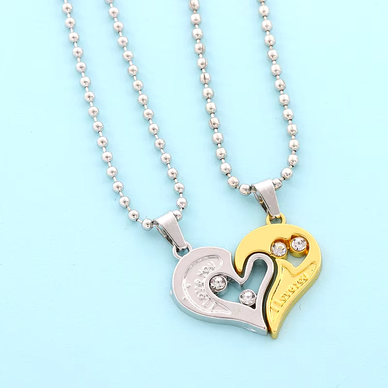 Good Simple Quality Couple Pendant Necklace Electrocardiogram,Magnetic Heart,Pendant Splicing Necklace Valentine'S Day Gift