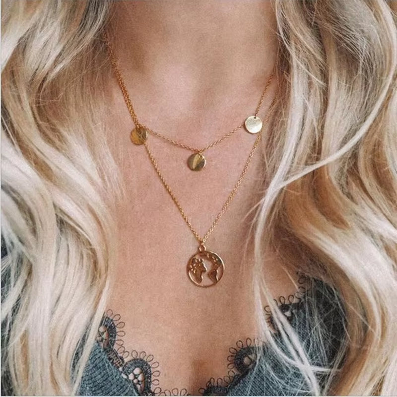 Vintage Multi Layer Party Jewelry Leaves Stars Hamsa Hand Moon Chain Necklaces & Pendants for Women Hot Sale Bijuterias