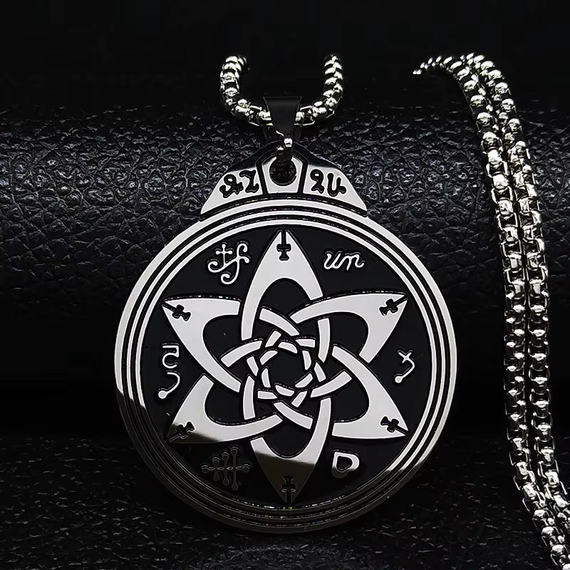 Wicca Lotus Stainless Steel Chain Necklace for Men Silver Color Yoga Mandala Buddhism Necklace Jewelry Bijuterias B18204
