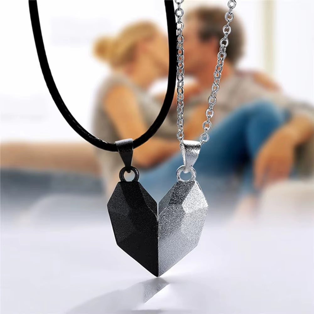 Good Simple Quality Couple Pendant Necklace Electrocardiogram,Magnetic Heart,Pendant Splicing Necklace Valentine'S Day Gift