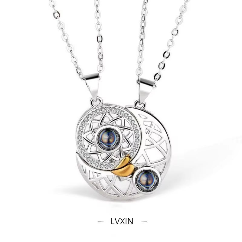 Good Simple Quality Couple Pendant Necklace Electrocardiogram,Magnetic Heart,Pendant Splicing Necklace Valentine'S Day Gift