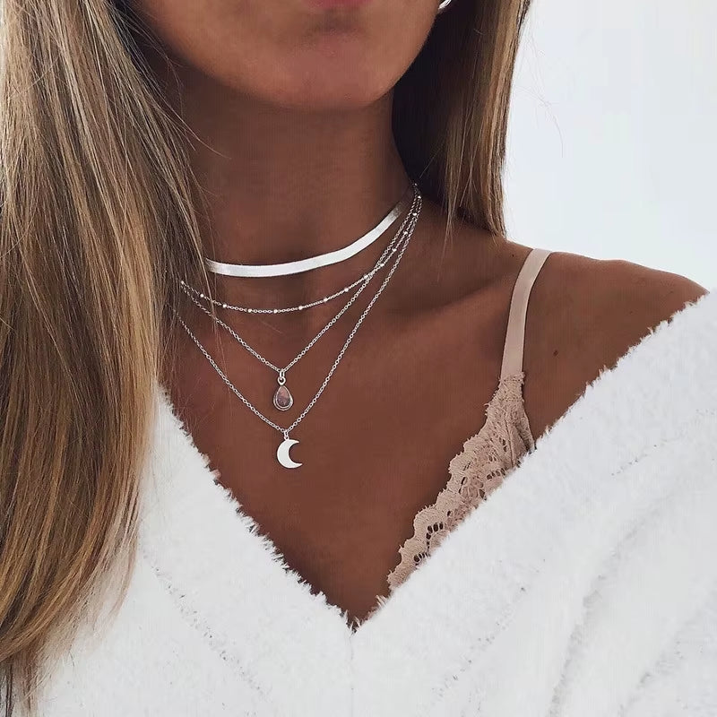 Vintage Multi Layer Party Jewelry Leaves Stars Hamsa Hand Moon Chain Necklaces & Pendants for Women Hot Sale Bijuterias