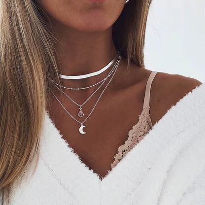Vintage Multi Layer Party Jewelry Leaves Stars Hamsa Hand Moon Chain Necklaces & Pendants for Women Hot Sale Bijuterias