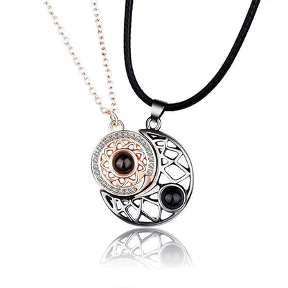 Good Simple Quality Couple Pendant Necklace Electrocardiogram,Magnetic Heart,Pendant Splicing Necklace Valentine'S Day Gift