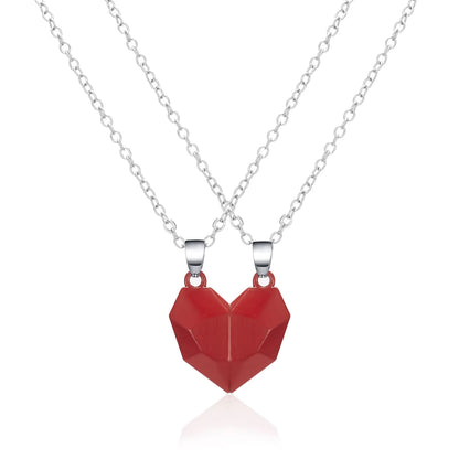 Good Simple Quality Couple Pendant Necklace Electrocardiogram,Magnetic Heart,Pendant Splicing Necklace Valentine'S Day Gift