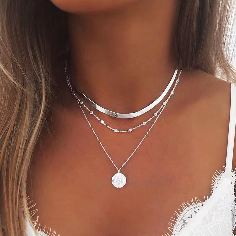 Vintage Multi Layer Party Jewelry Leaves Stars Hamsa Hand Moon Chain Necklaces & Pendants for Women Hot Sale Bijuterias